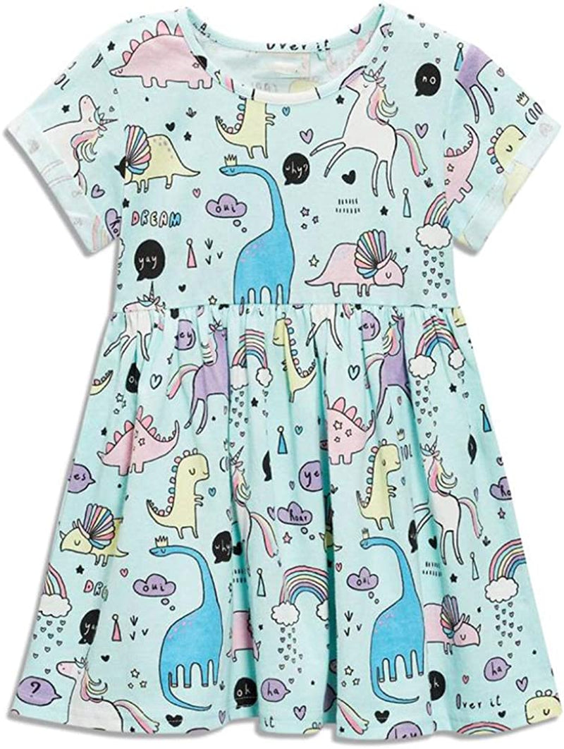 Toddler Girls Cotton Casual Cartoon Print Short Sleeve Dresses 1-7 Years