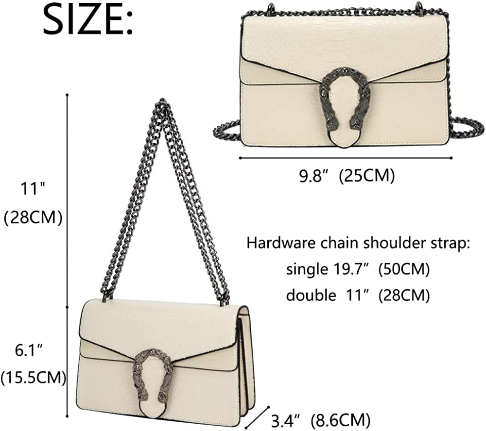 Crossbody Shoulder Evening Bag for Women - Snake Printed Leather Messenger Bag