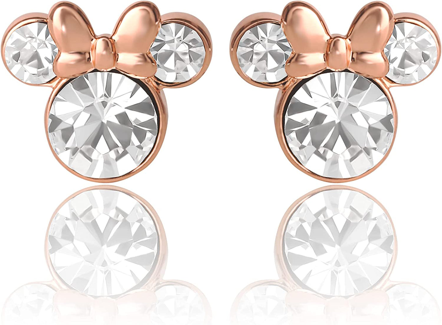 Minnie Mouse Crystal Birthstone Stud Earrings, Silver Plated, Gold Plated