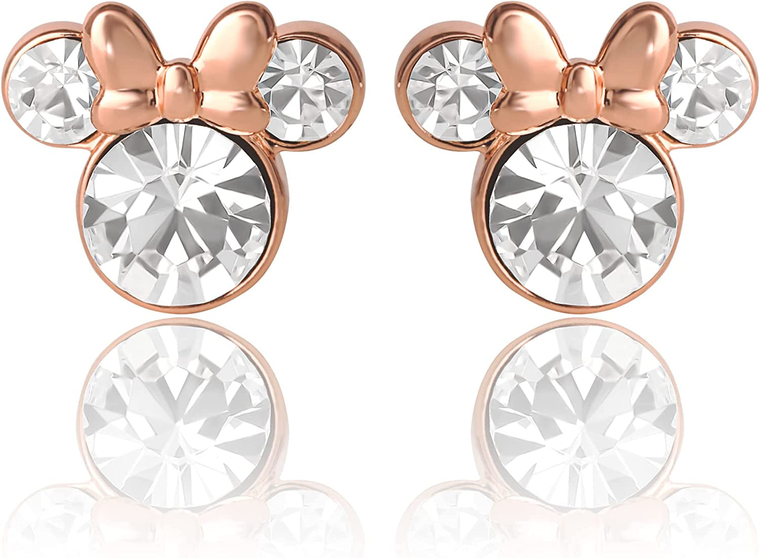 Minnie Mouse Crystal Birthstone Stud Earrings, Silver Plated, Gold Plated