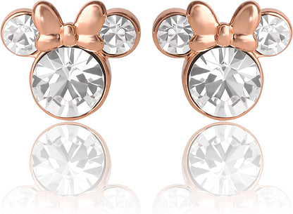 Minnie Mouse Crystal Birthstone Stud Earrings, Silver Plated, Gold Plated