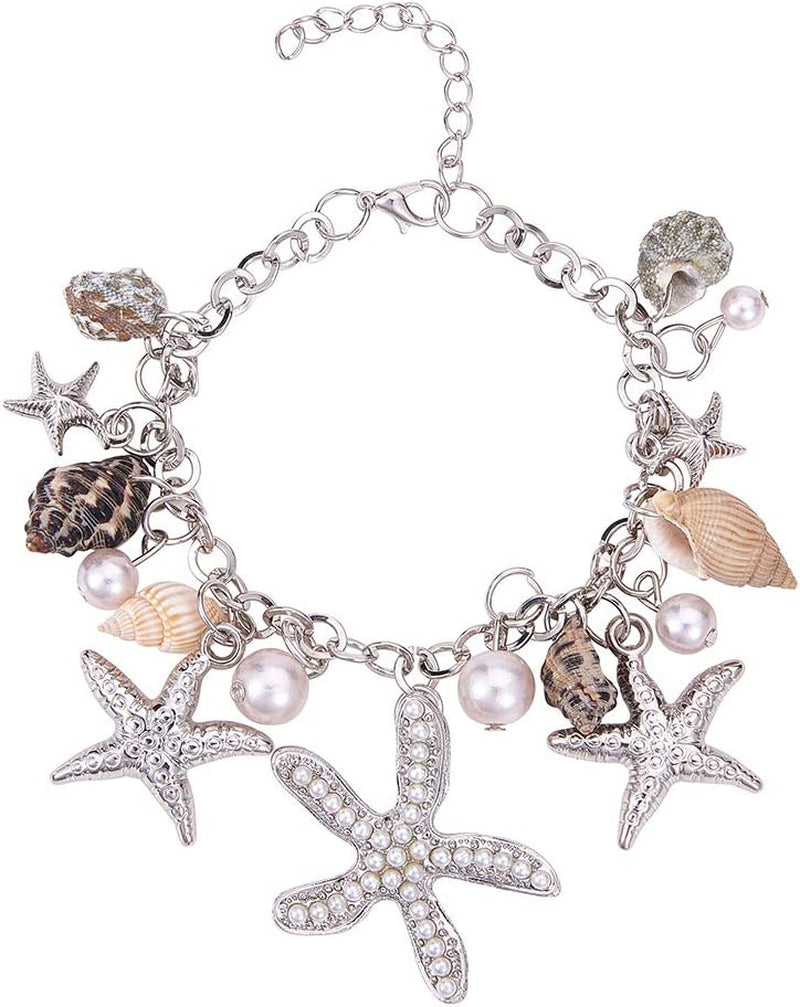 Fashion Sea Shell Starfish Bracelets Faux Pearl Charm Bracelets Golden Shell Beads Bracelets