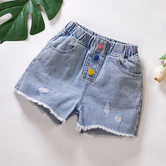 Wholesale 2020 Summer New Children's Jeans Girls All-match Shorts Middle And Big Children Spot Ripped Five-point Hot Pants