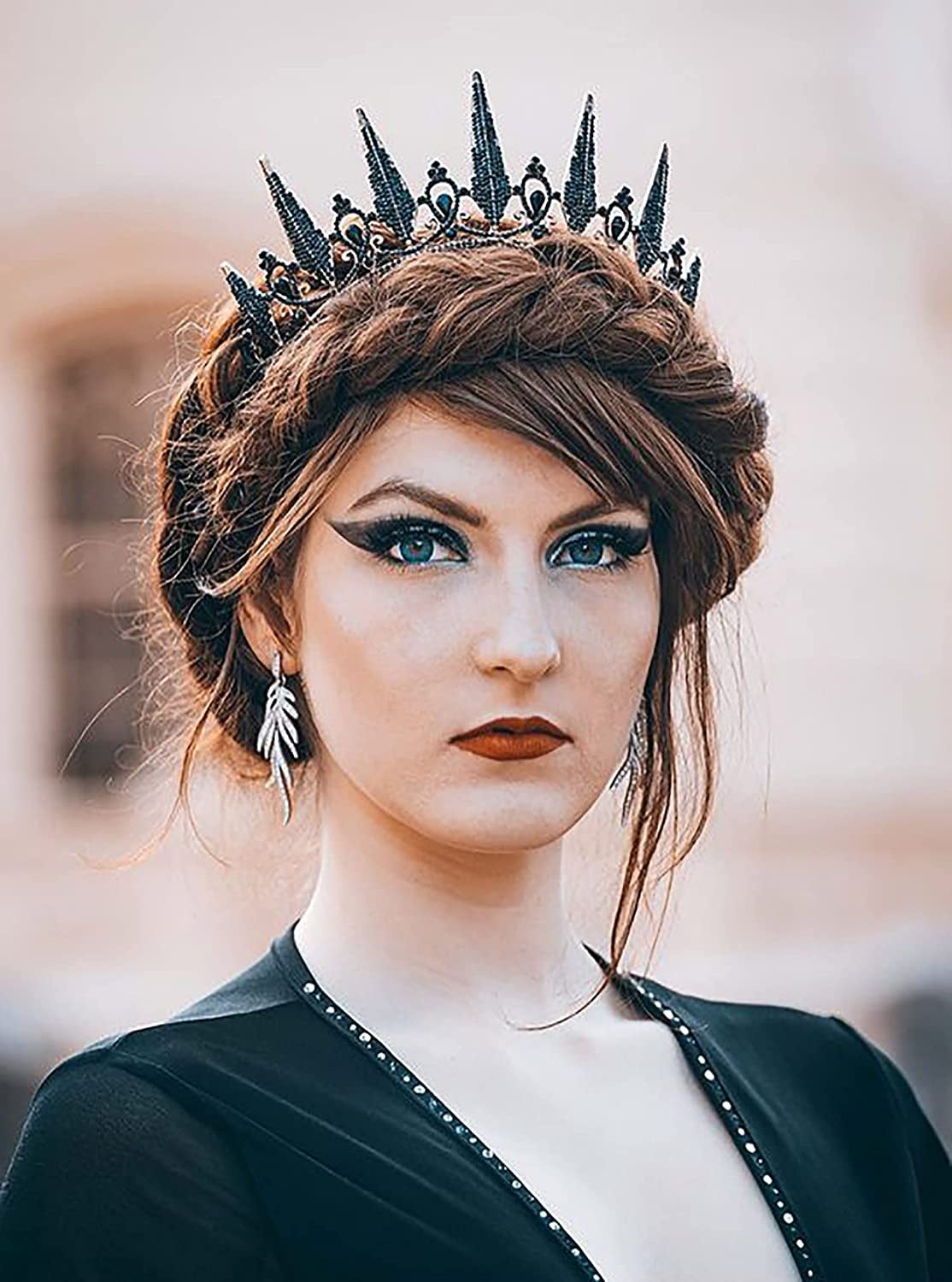 Gothic Crown Pageant Tiara for Women, Black Queen Tiaras and Crowns