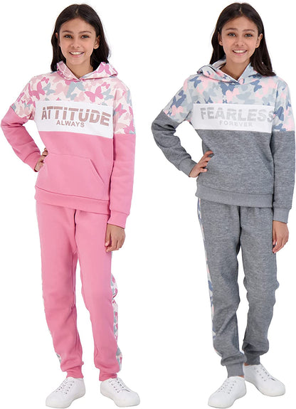 Sweet Butterfly Girls 4-Piece Fleece Active Hoodie and Athletic Jogger Sweatpants and Sweatshirt Kids Clothing Set