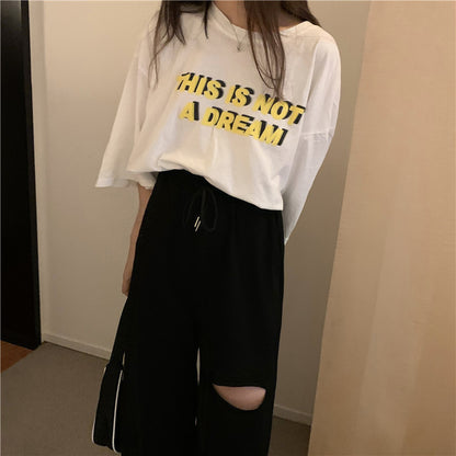 Loose All-match Student Drape Ripped Wide-leg Pants