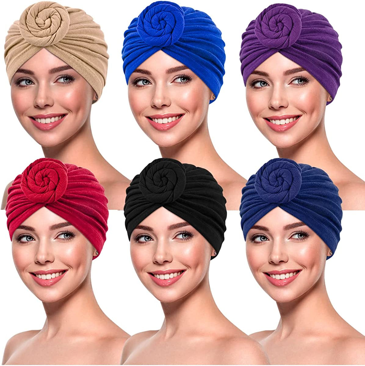 Women Turbans and Head Wraps,Skull-Caps,African Turban Flower Knot Pre-Tied Bonnet Beanie Cap for Women