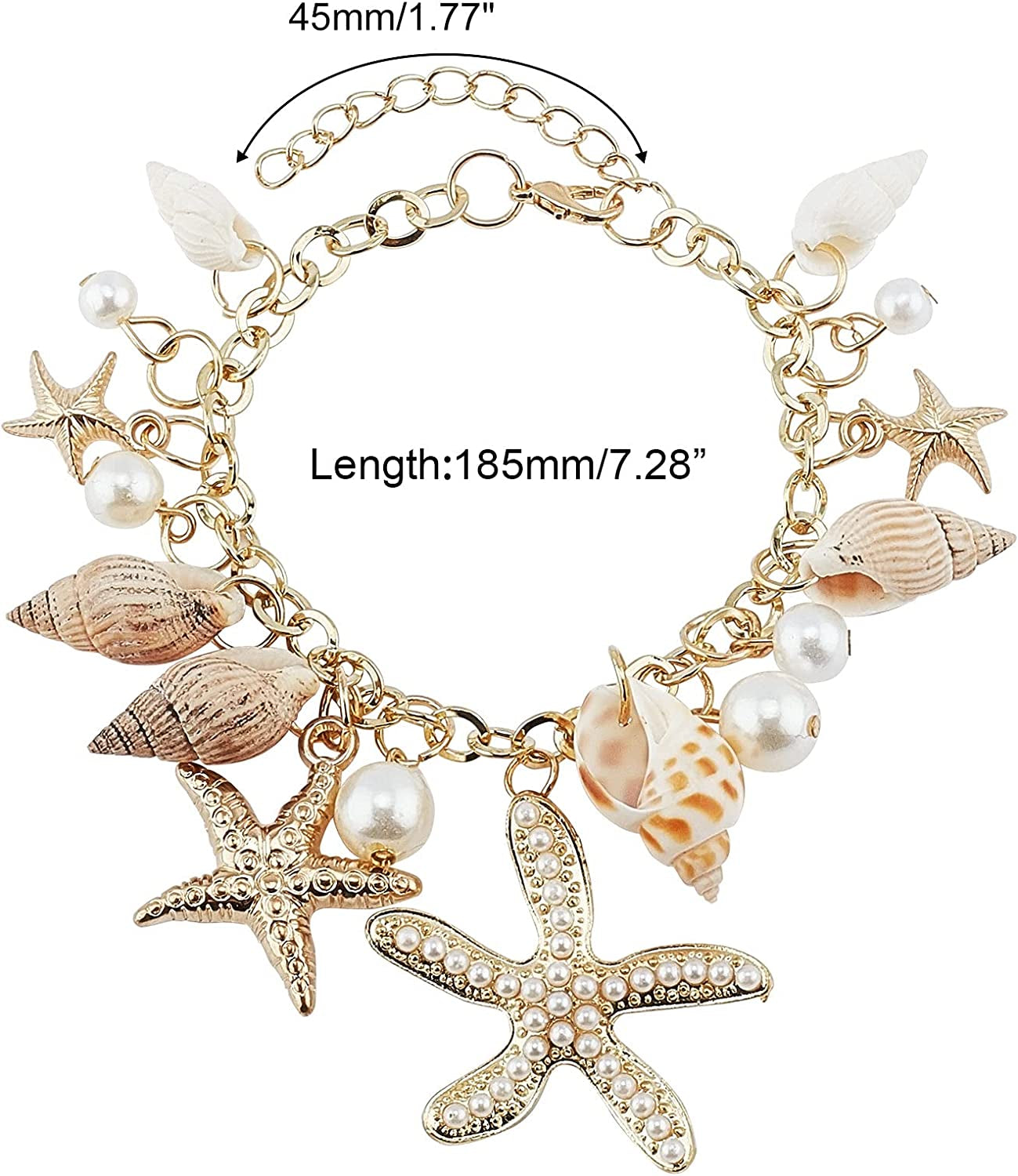 Fashion Sea Shell Starfish Bracelets Faux Pearl Charm Bracelets Golden Shell Beads Bracelets