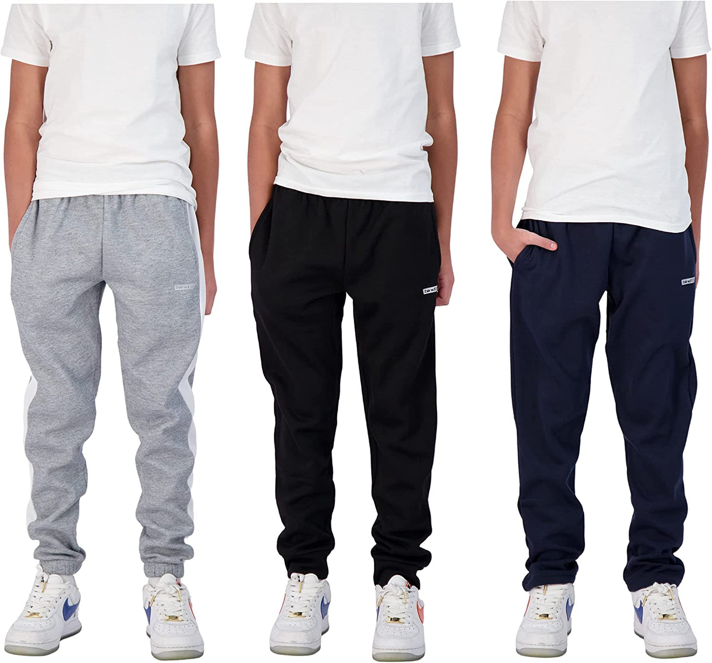 Boys 3-Pack Fleece and Tricot Jogger Sweatpants with Pockets for Athletic & Casual Wear