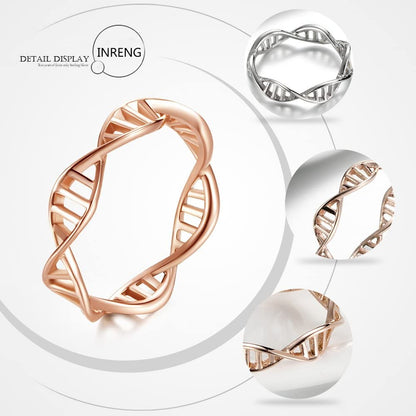 Women's Stainless Steel DNA Ring Chemistry Science Molecule Twist Rope Helix Band Silver