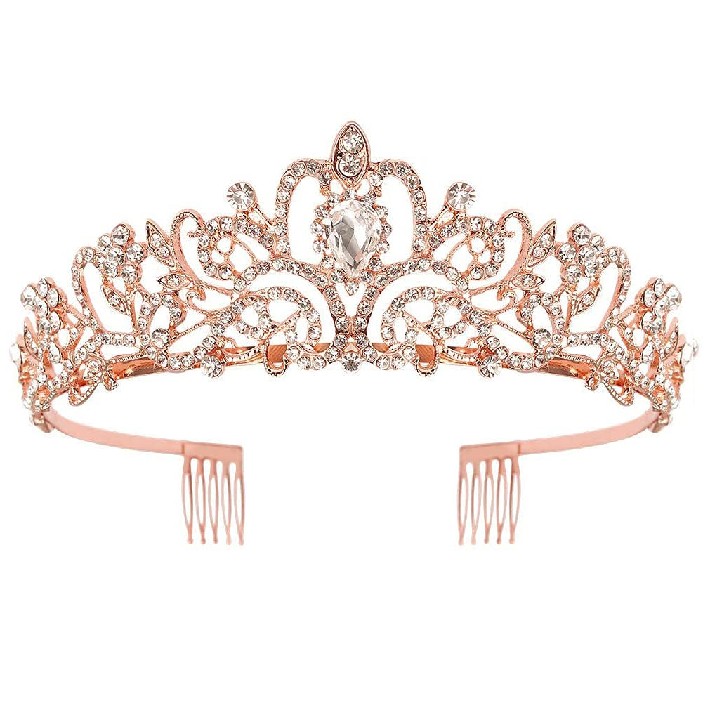 Gold Tiara for Women Crystal Crown with Colorful Gemstones Rhinestones Hair Accessories for Girls