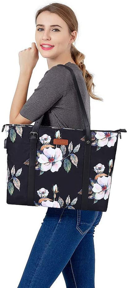 USB Port Laptop Tote Bag (17-17.3 Inch) with Adjustable Top Handle, Laptop Bag for Women