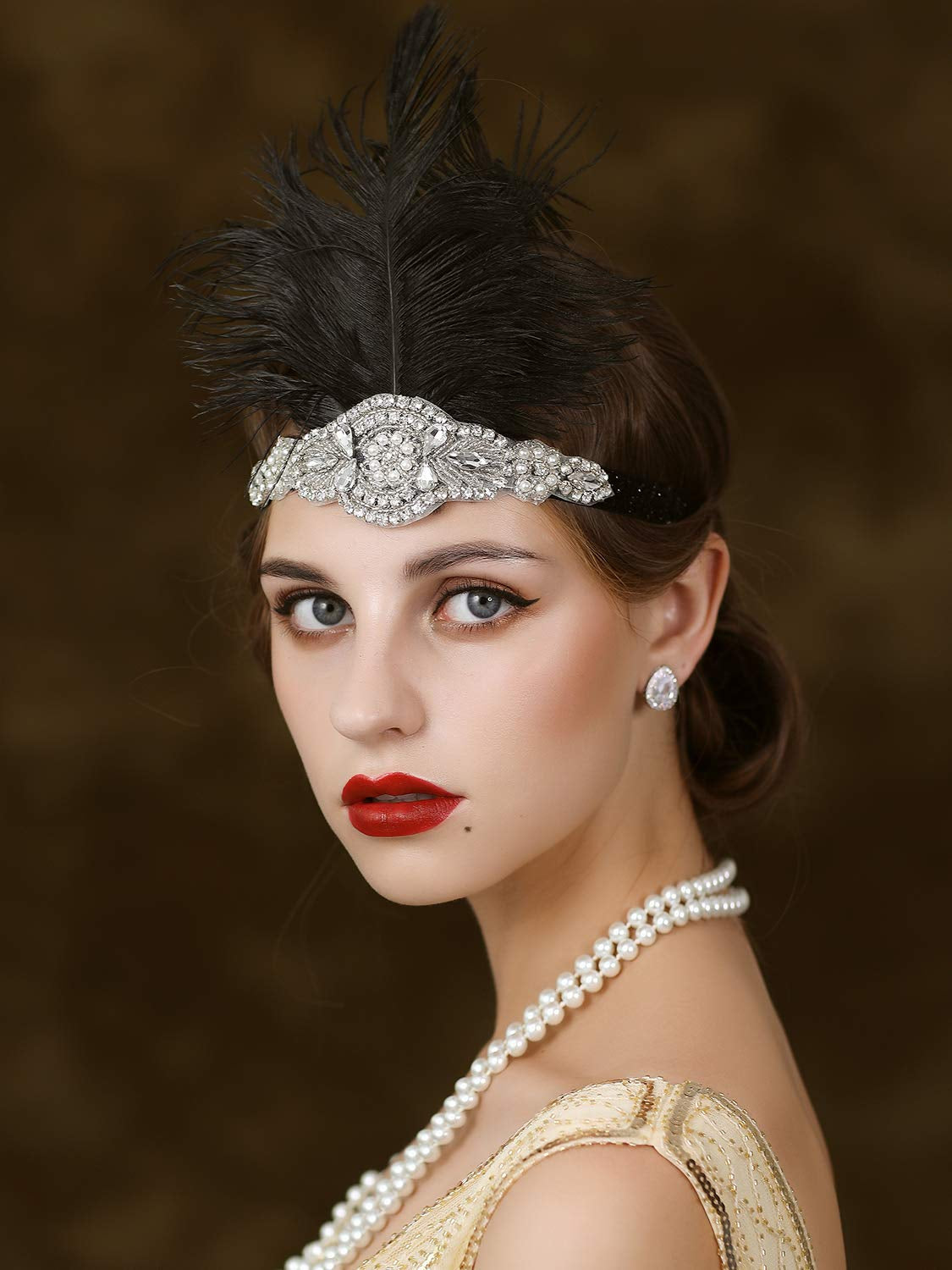 Black 1920S Headpiece Feather, Rhinestone Flapper Headpiece, the Great Gatsby Hair Accessories