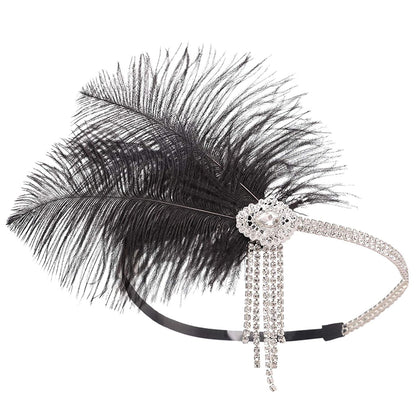 Flapper Headbands Women's 1920S Headpiece Great Gatsby Inspired Feather Headband, Black