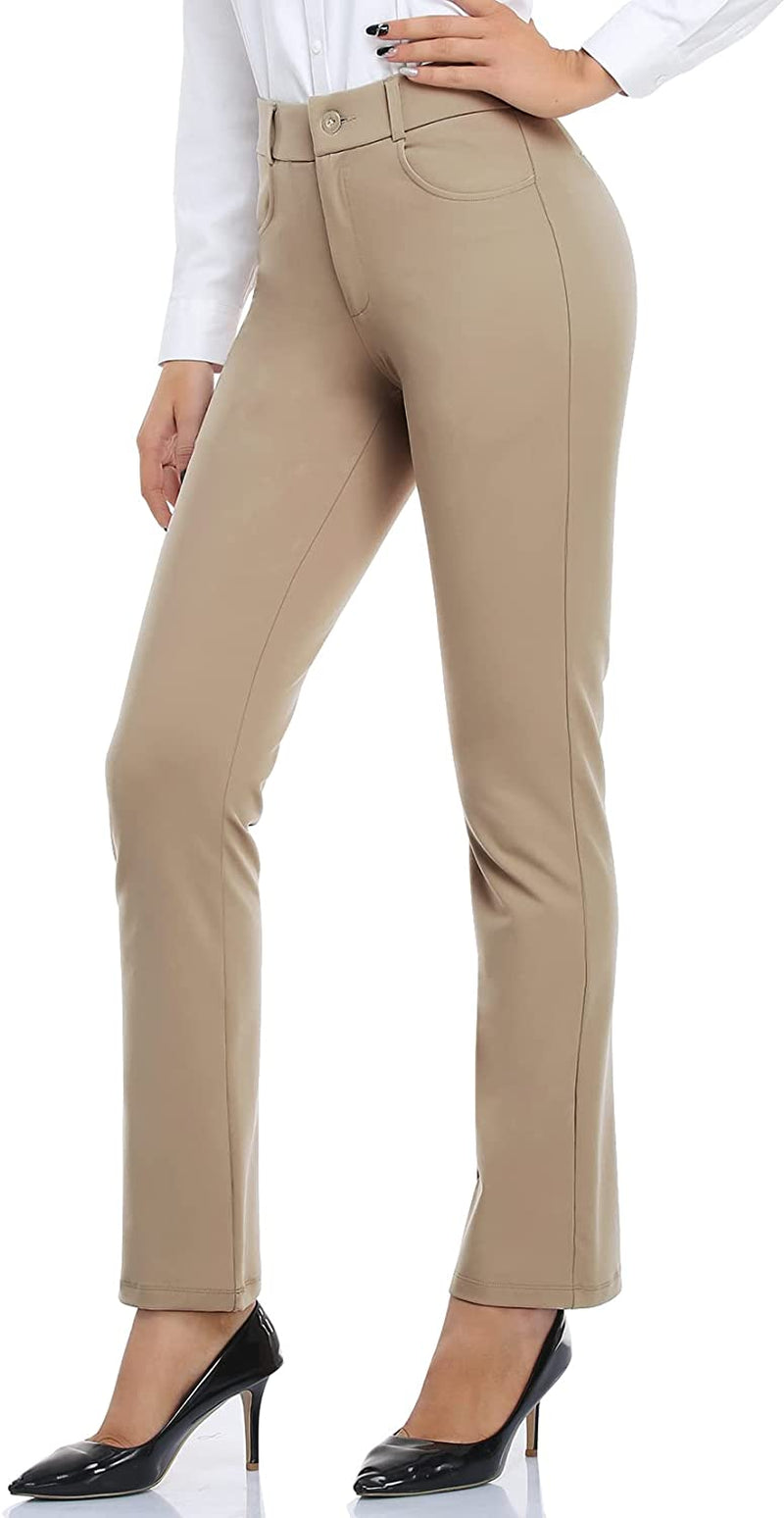 Women's Yoga Dress Pants Work Office Business Casual Slacks Stretch Regular Straight Leg Pants with Pockets