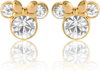 Minnie Mouse Crystal Birthstone Stud Earrings, Silver Plated, Gold Plated