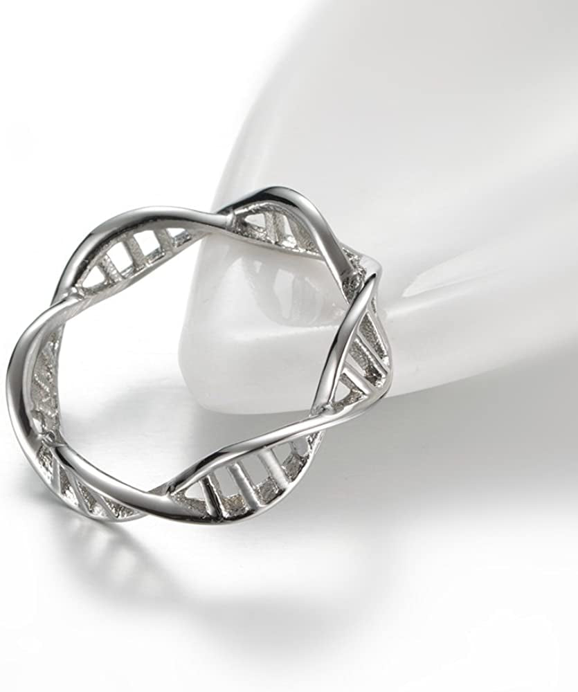 Women's Stainless Steel DNA Ring Chemistry Science Molecule Twist Rope Helix Band Silver