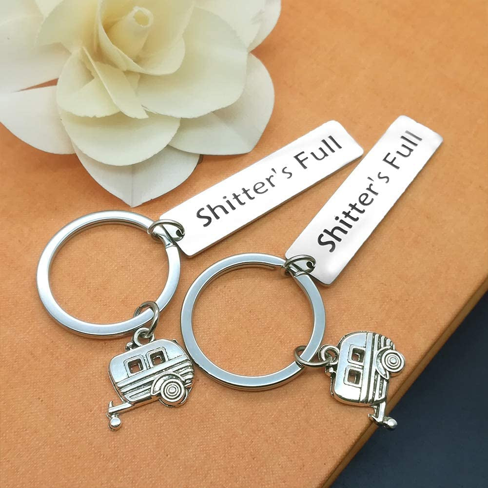 2Pcs Full Camper Keychain Happy Camper RV Keychain Unique Gifts for Men Women