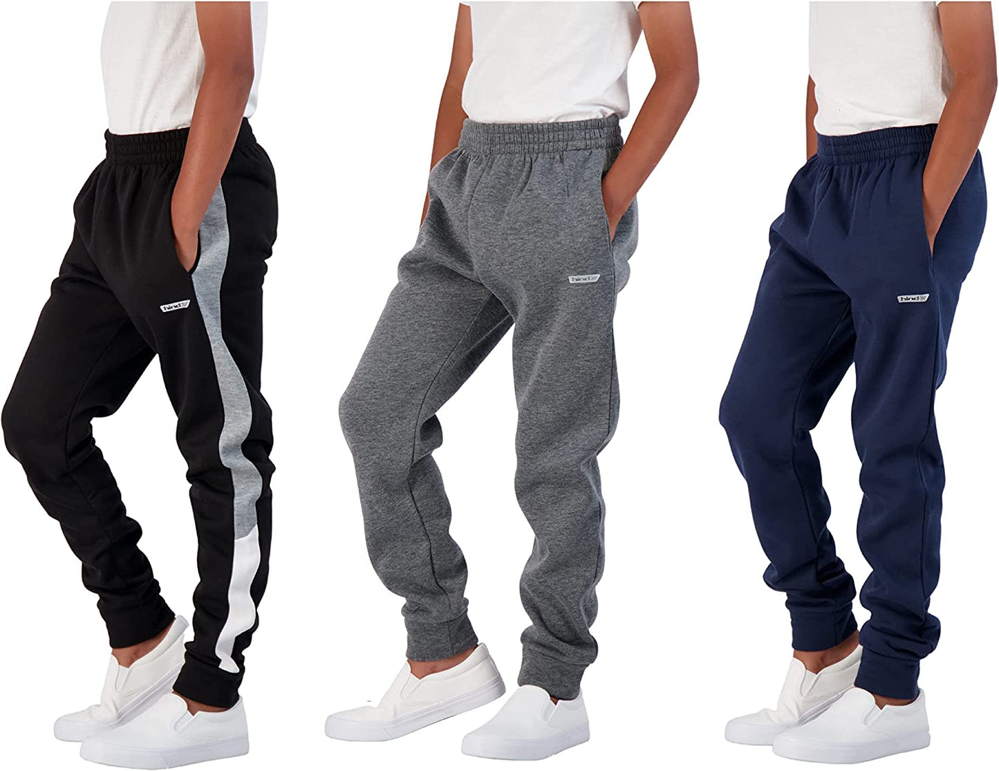 Boys 3-Pack Fleece and Tricot Jogger Sweatpants with Pockets for Athletic & Casual Wear