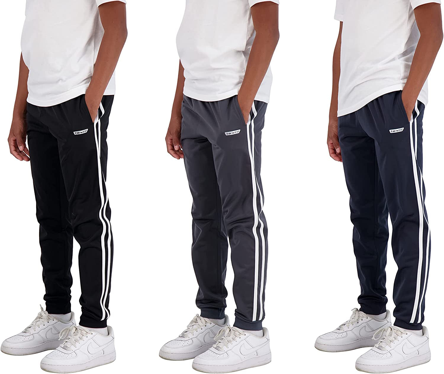 Boys 3-Pack Fleece and Tricot Jogger Sweatpants with Pockets for Athletic & Casual Wear