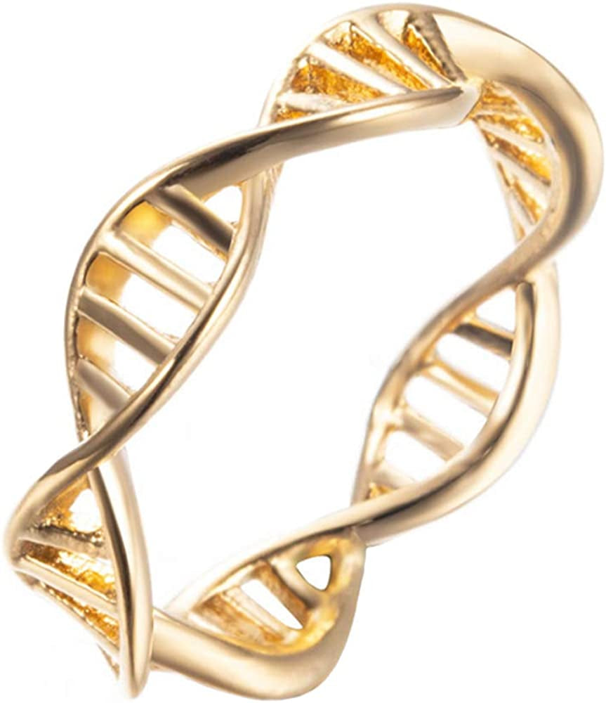 Women's Stainless Steel DNA Ring Chemistry Science Molecule Twist Rope Helix Band Silver