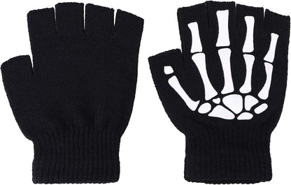 Unisex Full/Half Finger Skeleton Gloves Glow in the Dark Knit Gloves