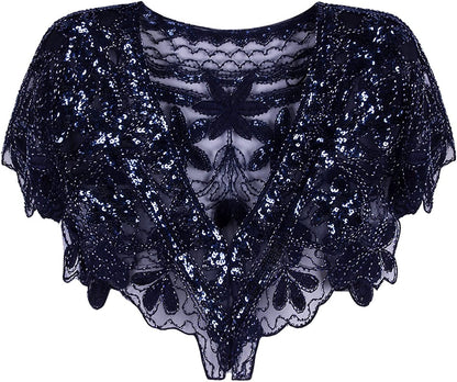 Women's 1920S Shawl Wrap Art Deco Sequin Beaded Evening Cape Bolero Flapper Cover Up