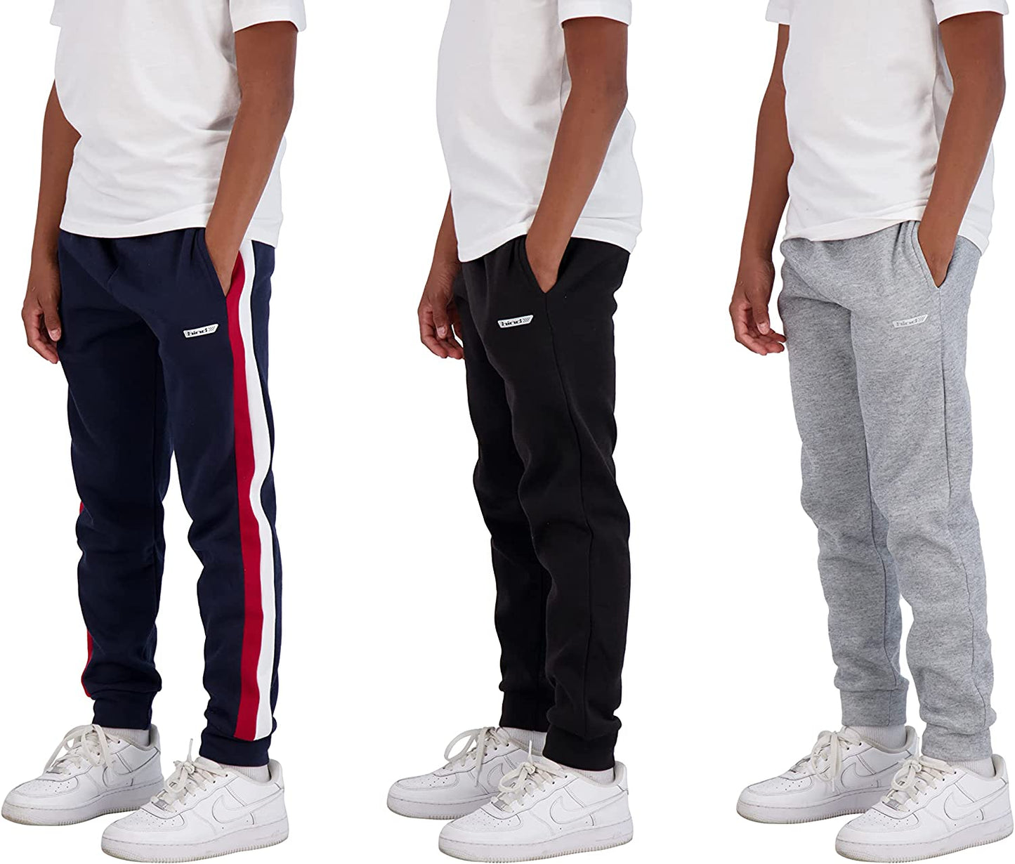 Boys 3-Pack Fleece and Tricot Jogger Sweatpants with Pockets for Athletic & Casual Wear