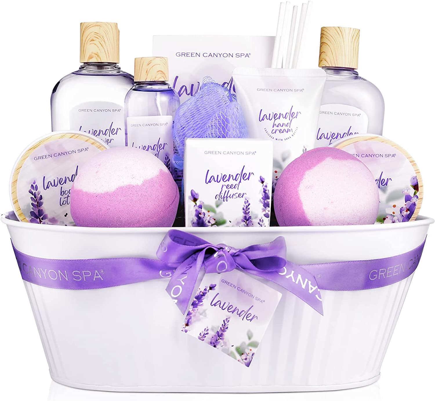 Bath Bombs Spa Gift Baskets Women - 12 Pcs Lavender Bath and Body Gift Sets Home Spa Gift Basket