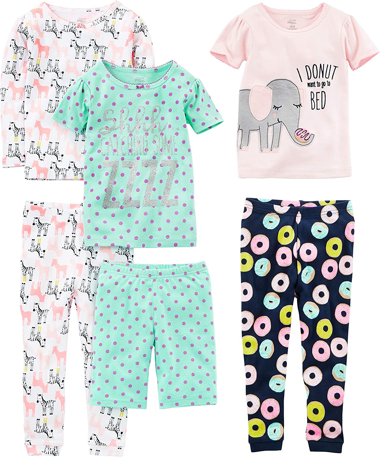 Babies, Toddlers, and Girls' 6-Piece Snug-Fit Cotton Pajama Set