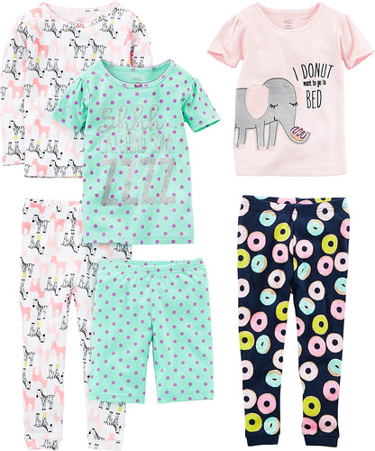 Babies, Toddlers, and Girls' 6-Piece Snug-Fit Cotton Pajama Set