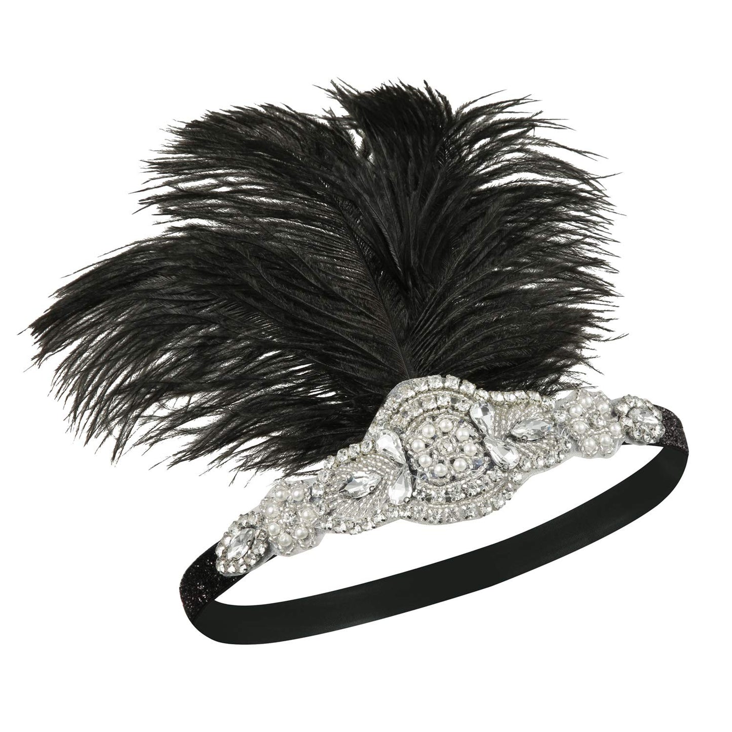 Black 1920S Headpiece Feather, Rhinestone Flapper Headpiece, the Great Gatsby Hair Accessories