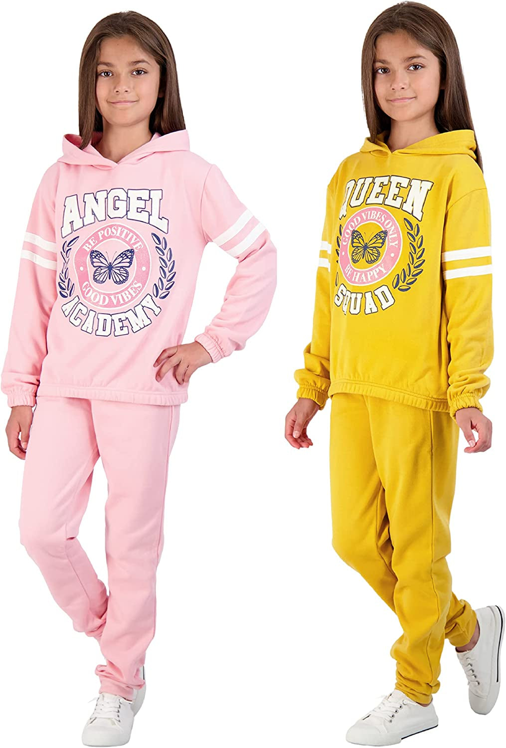 Sweet Butterfly Girls 4-Piece Fleece Active Hoodie and Athletic Jogger Sweatpants and Sweatshirt Kids Clothing Set