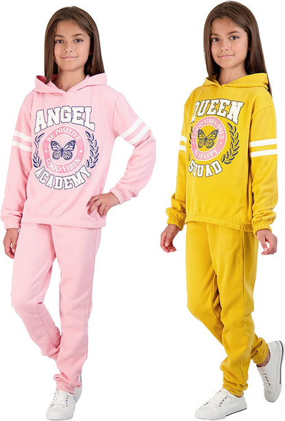 Sweet Butterfly Girls 4-Piece Fleece Active Hoodie and Athletic Jogger Sweatpants and Sweatshirt Kids Clothing Set