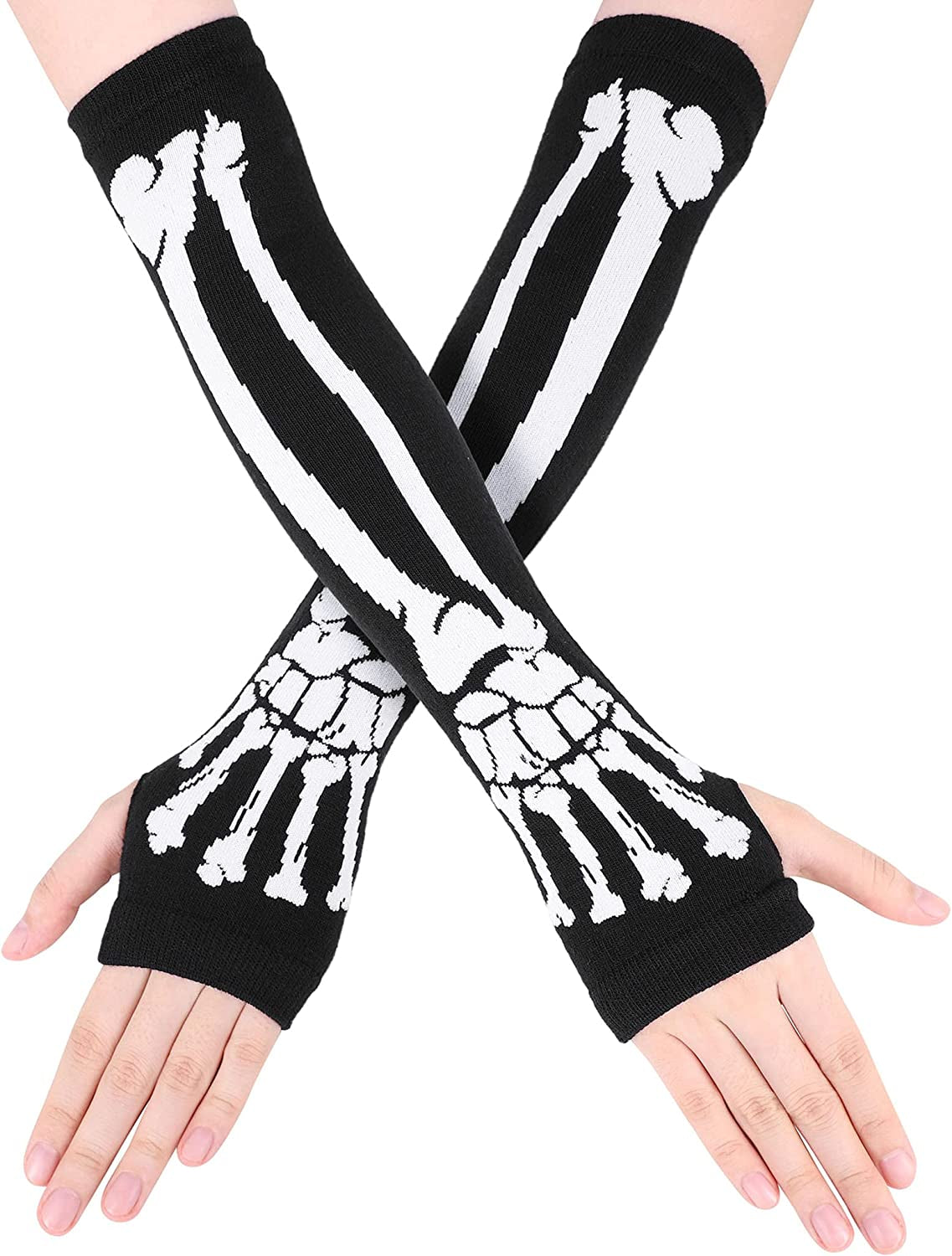 Unisex Full/Half Finger Skeleton Gloves Glow in the Dark Knit Gloves