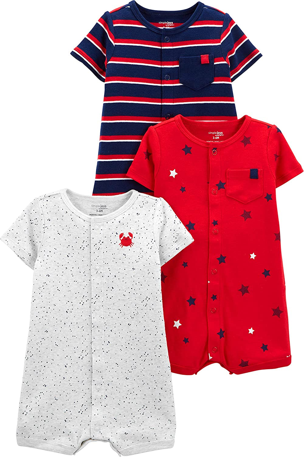 Baby Boys' Snap-Up Rompers, Pack of 3