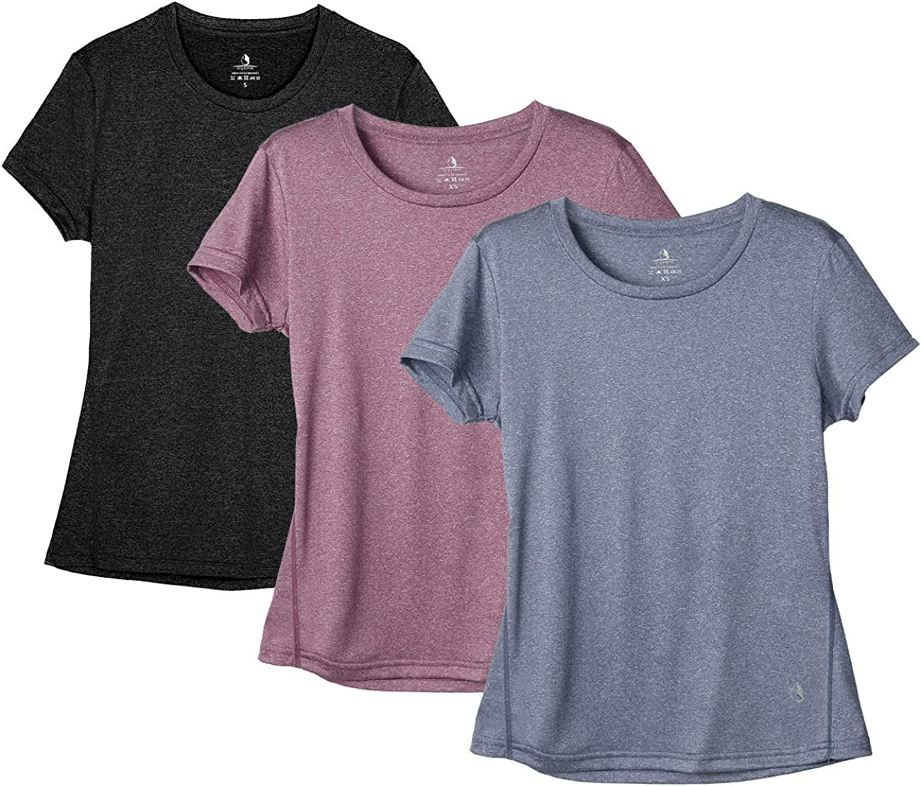 Workout Running Tshirts for Women - Fitness Athletic Yoga Tops Exercise Gym Shirts (Pack of 3)