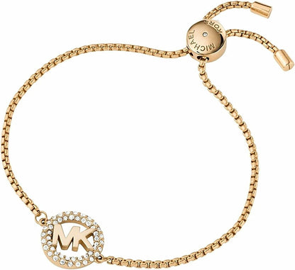 Women'S Stainless Steel Gold-Tone Slider Bracelet with Crystal Accents