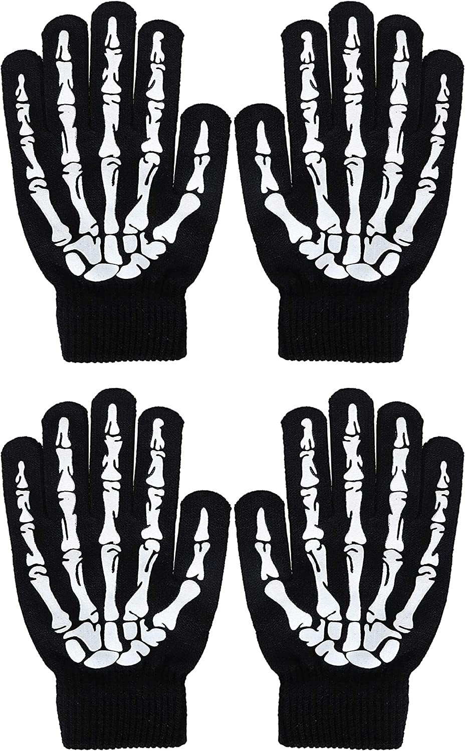 Unisex Full/Half Finger Skeleton Gloves Glow in the Dark Knit Gloves