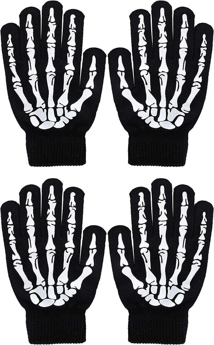 Unisex Full/Half Finger Skeleton Gloves Glow in the Dark Knit Gloves