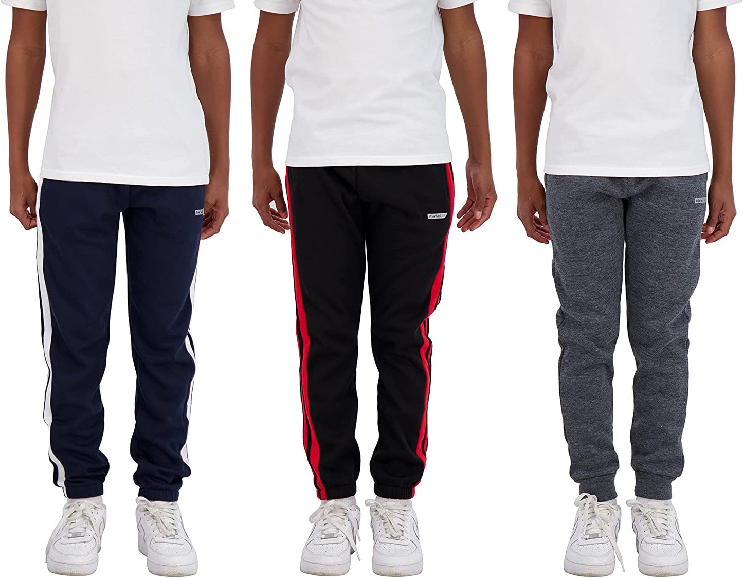 Boys 3-Pack Fleece and Tricot Jogger Sweatpants with Pockets for Athletic & Casual Wear