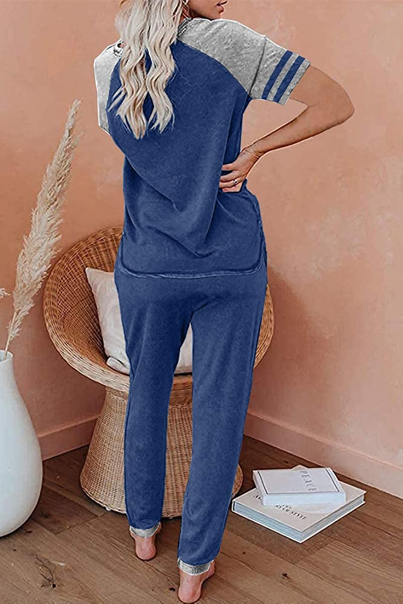 Lounge Sets for Women Two Piece Outfits Loungewear Short Sleeve Crewneck Jogger Pajama Set