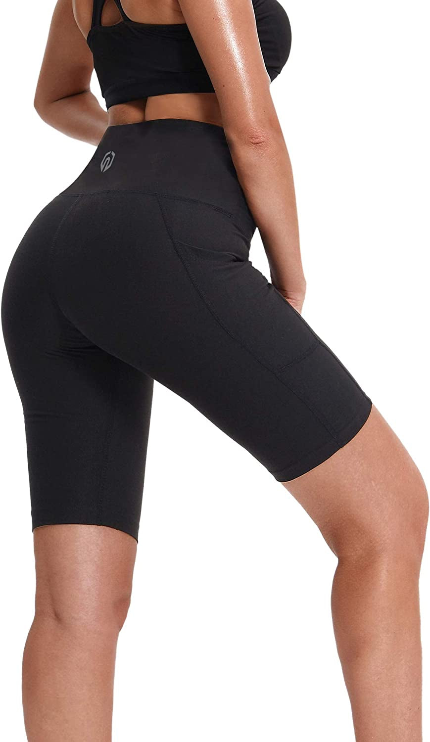 Women's High Waist Yoga Shorts Tummy Control Workout Running Compression Shorts with Pocket