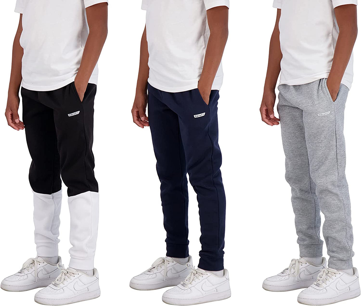 Boys 3-Pack Fleece and Tricot Jogger Sweatpants with Pockets for Athletic & Casual Wear