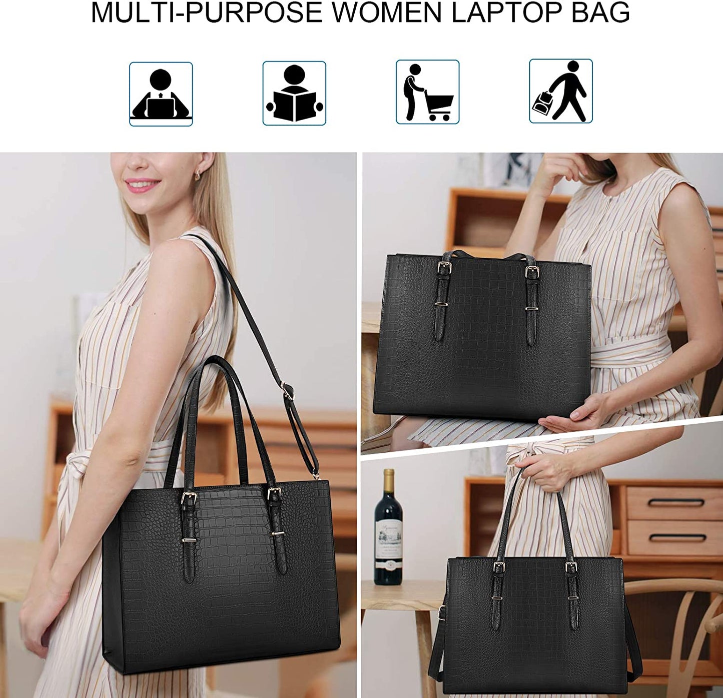 Laptop Bag for Women 15.6 Inch Laptop Tote Bag Leather Classy Computer Briefcase for Work