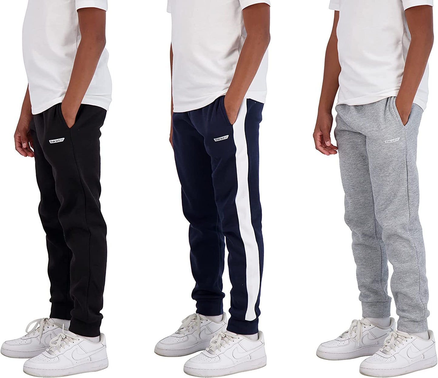 Boys 3-Pack Fleece and Tricot Jogger Sweatpants with Pockets for Athletic & Casual Wear