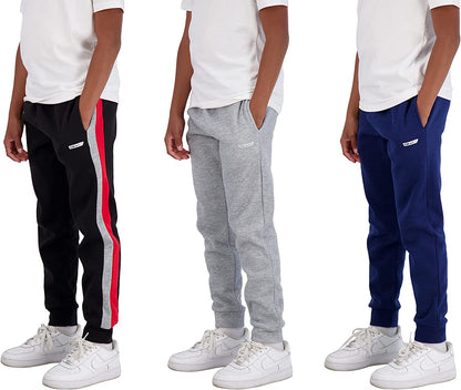 Boys 3-Pack Fleece and Tricot Jogger Sweatpants with Pockets for Athletic & Casual Wear