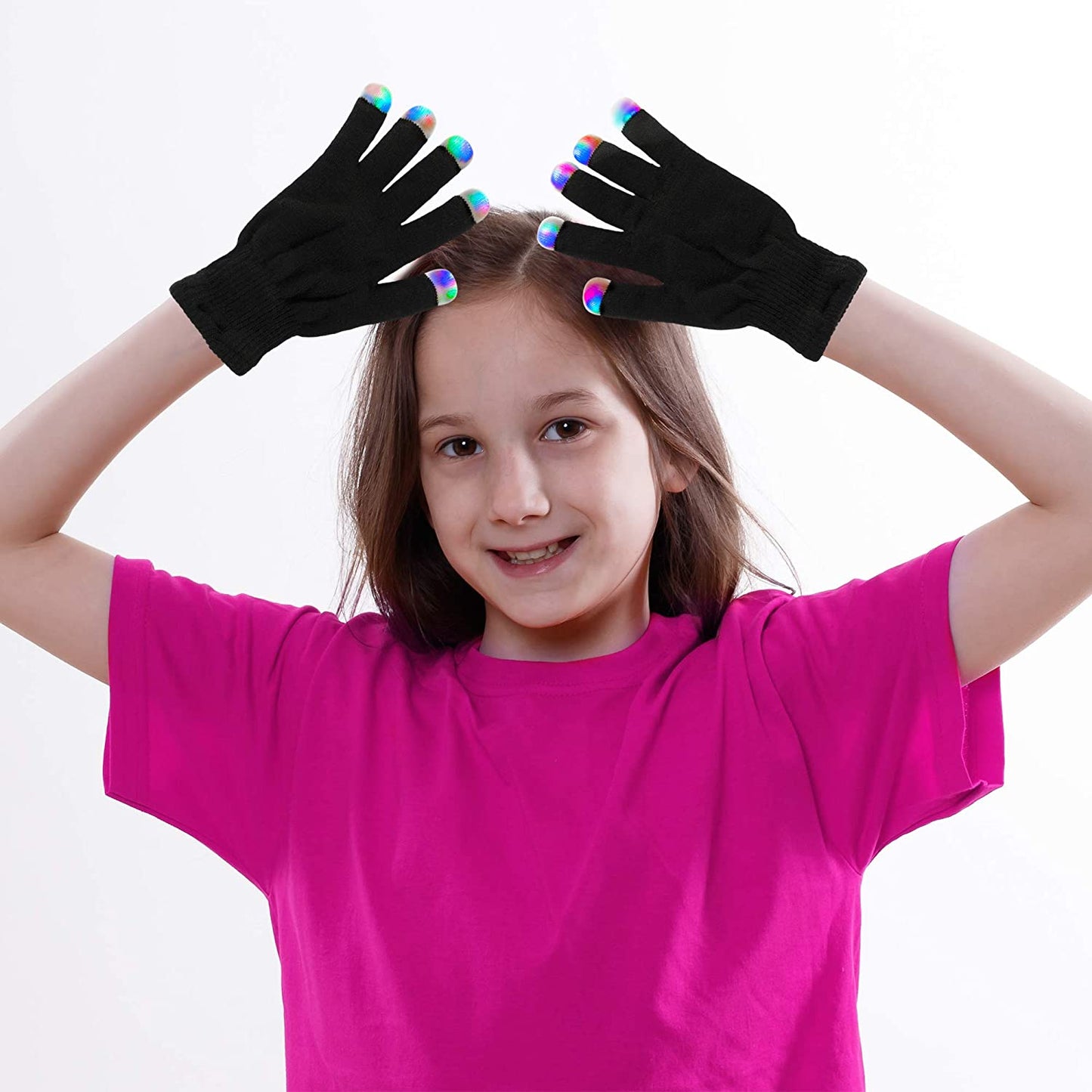 Black Knit Gloves LED Strobe Fingertips with 3 Colors for Light Shows, Raves, Concerts