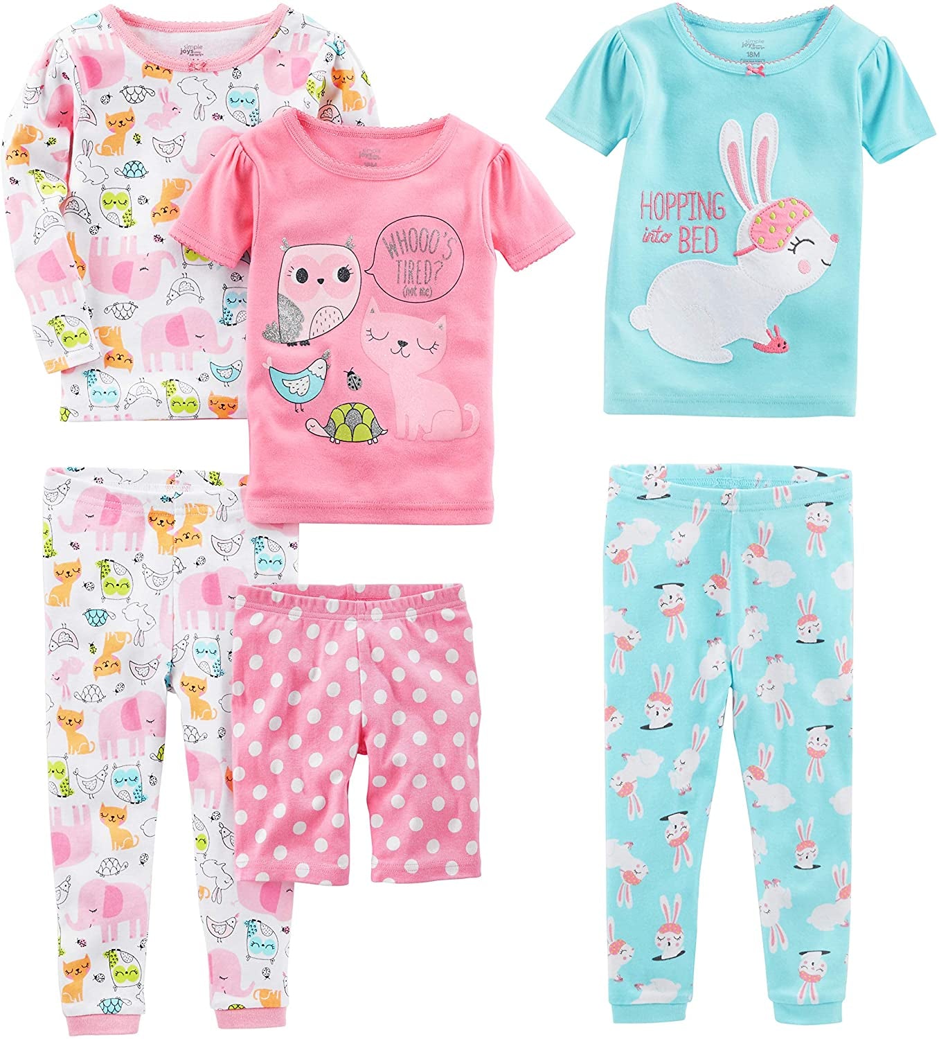 Babies, Toddlers, and Girls' 6-Piece Snug-Fit Cotton Pajama Set