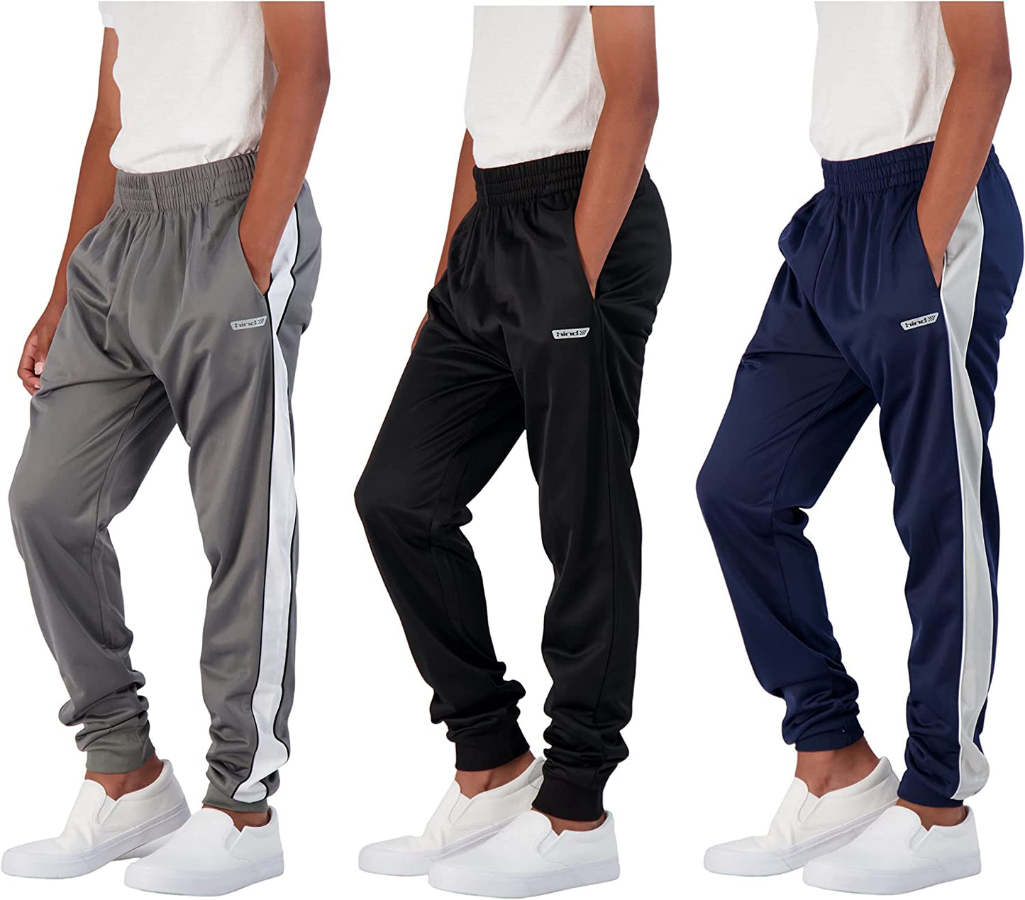 Boys 3-Pack Fleece and Tricot Jogger Sweatpants with Pockets for Athletic & Casual Wear